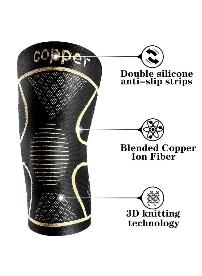 كوبر دعامة الركبة النحاسية للرجال والنساء (عبوة من 2)، سترة ضغط الركبة لتخفيف آلام الركبة، التهاب المفاصل، تمزق الرباط الصليبي الأمامي، تمزق الغضروف، تخفيف آلام المفاصل، دعم الركبة للجري، تمارين اللياقة البدنية. - Image 2